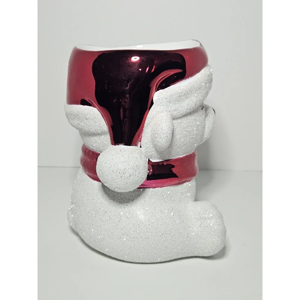 Bath & Body Works Glitter Polar Bear Santa Red Hat Scarf 3-Wick Candle Holder